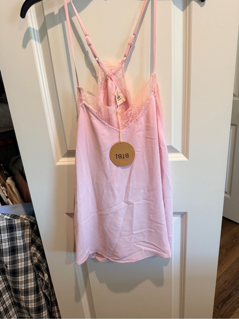 BiBi Light Pink Lace-Trim Satin Camisole